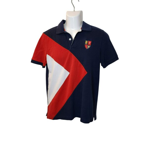 Collezione O2 Polo Shirt S | Navy Red White Diagonal Sash Crest Nautical - Picture 2 of 8